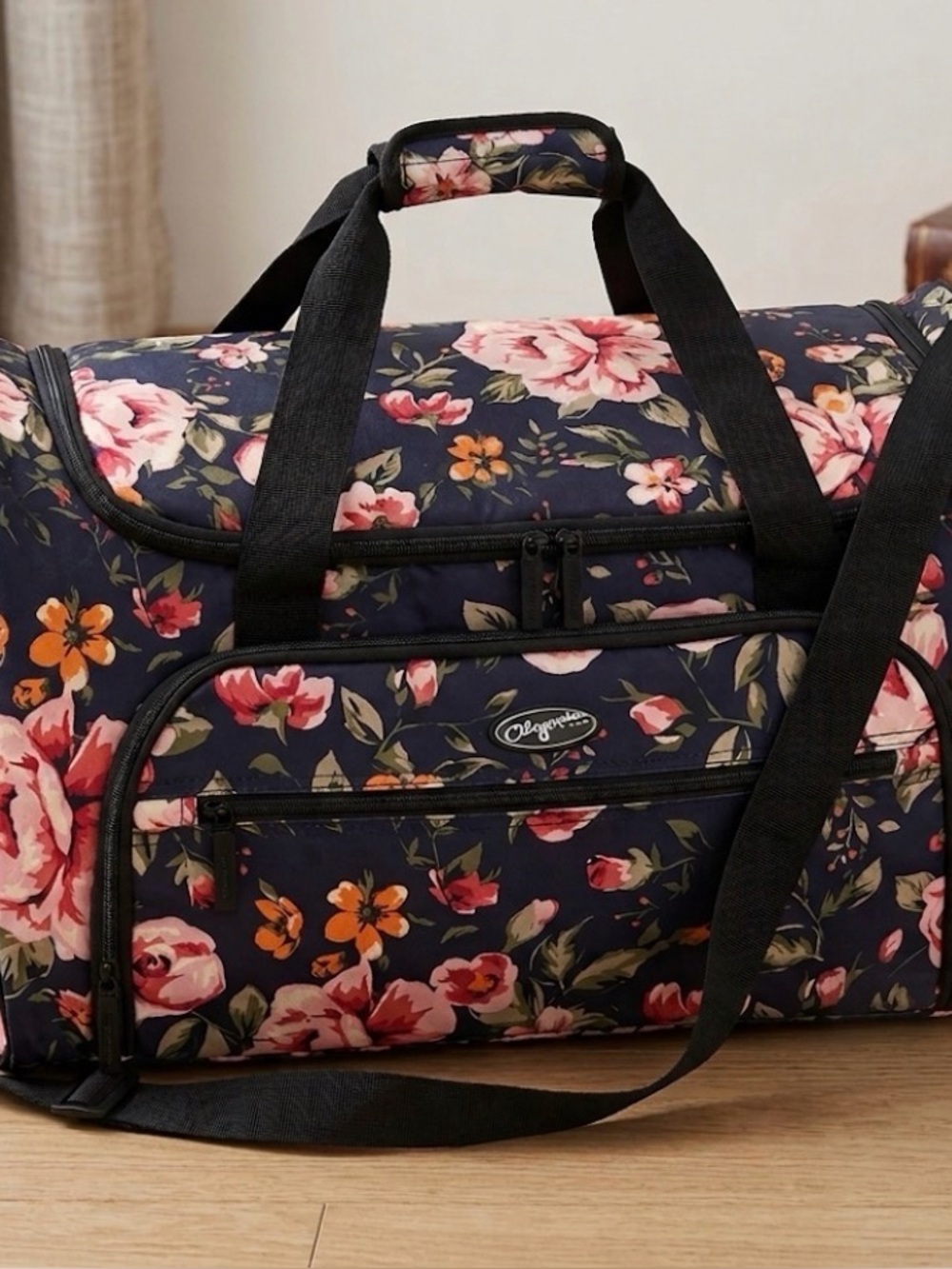 Olympia Floral Duffel Bag with Black Straps